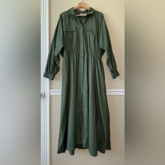 SOLD______Vintage 100% Cotton Button Front Long Sleeve Maxi Shirt Dress Size 18 - Picture 9 of 12
